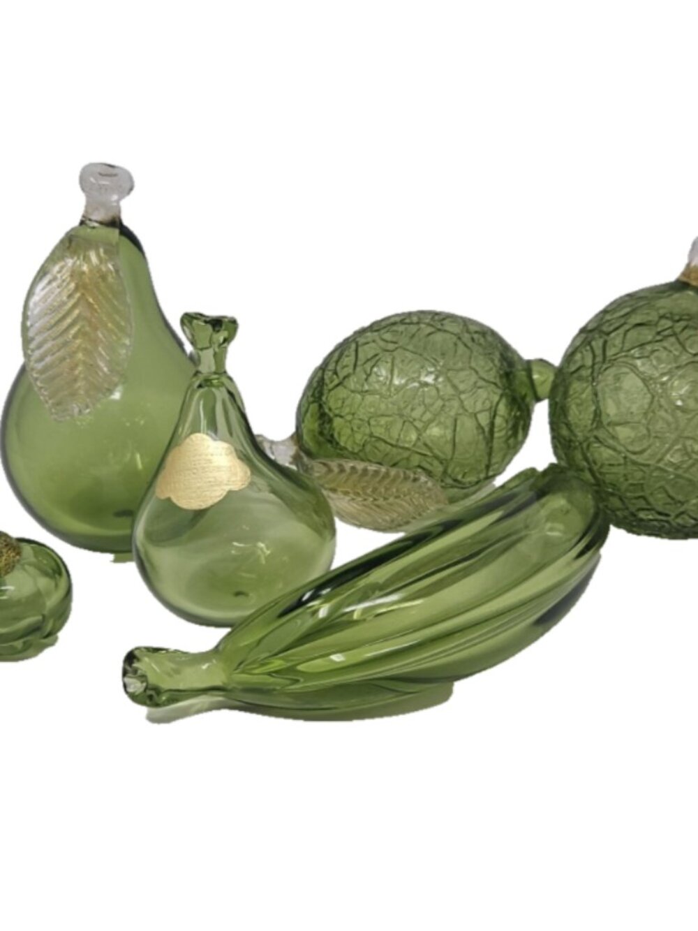 Vintage MCM 1950s 6pc Alfredo Barbini Murano Italian Blown Glass Fruit Set Green